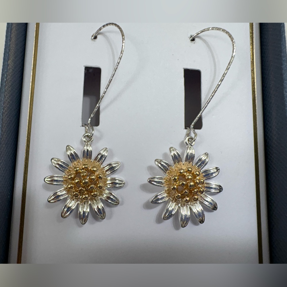 Silver and Gold Sunflower Earrings on Wires - Picture 2 of 3